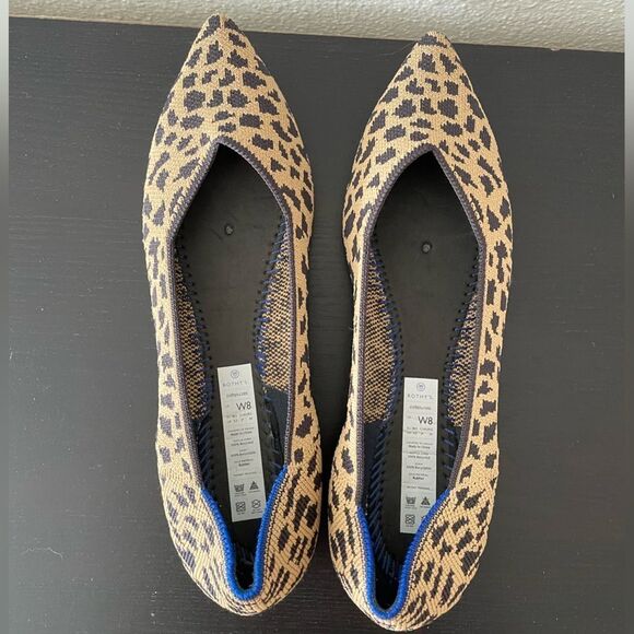 Rothy's The Point Leopard Flats Slip On Shoes Women's Size 8 Animal Print - Picture 1 of 5